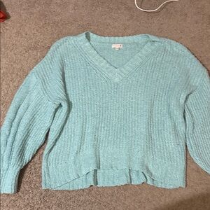 SO Women's Aqua V-Neck Sweater